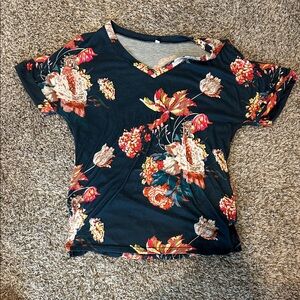 Women’s Black Floral V-Neck Tee